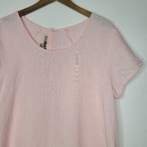 Flax Pink Button Back Short Sleeve 100% Linen Top